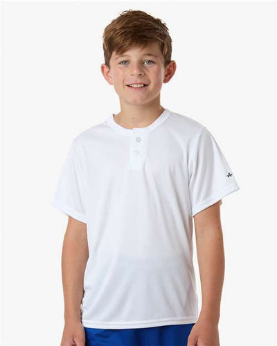 Alleson Athletic 2930 Youth B-Core Placket Jersey - White - model front