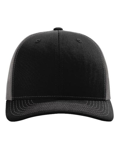 Richardson 112 Snapback Trucker Cap - Black/ Charcoal - front