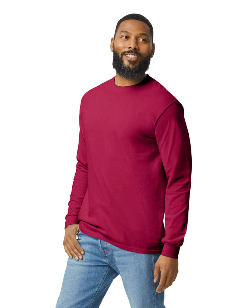 Gildan G540 Heavy Cotton Long Sleeve T-Shirt - Cardinal Red - model side