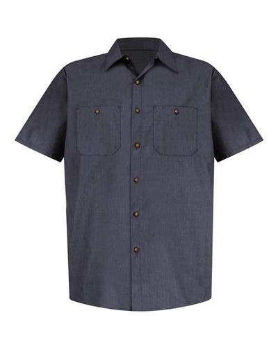 Red Kap SP24 Men's Industrial Short Sleeve Work Shirt - Blue/ Charcoal Microcheck - front