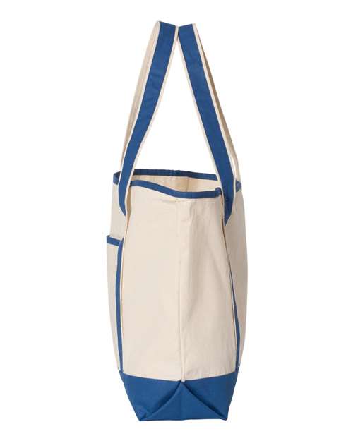 Q-Tees Q1500 34.6L Large Canvas Deluxe Tote - Natural/ Royal - side