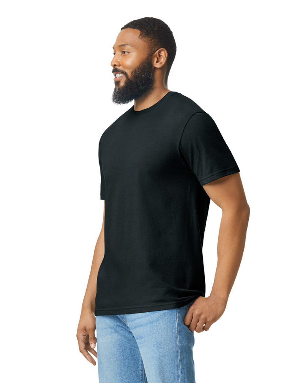 Gildan 64000CVC Unisex Softstyle CVC T-Shirt - Pitch Black - model side
