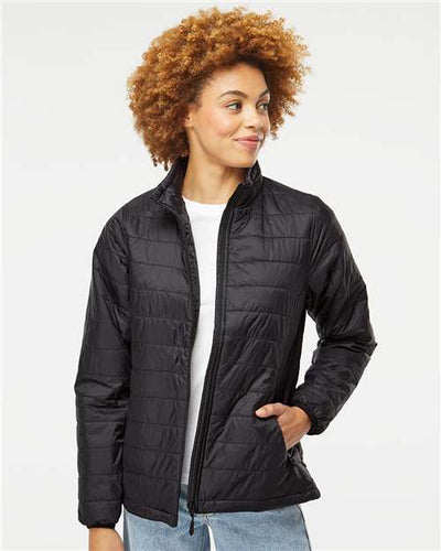 Independent Trading Co. EXP200PFZ Women's Puffer Jacket - Black - model front