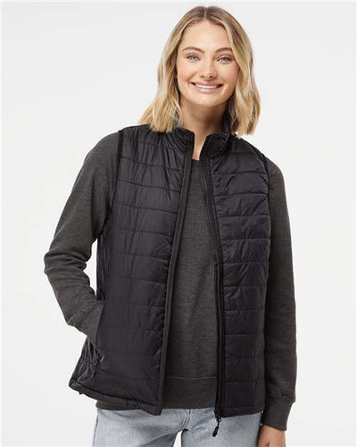 Independent Trading Co. EXP220PFV Women's Puffer Vest - Black - model front
