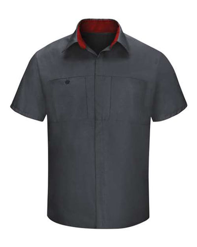 Red Kap SY42 Men's Performance Plus Short Sleeve Shirt With Oilblok Technology - Charcoal/ Fireball Red - front
