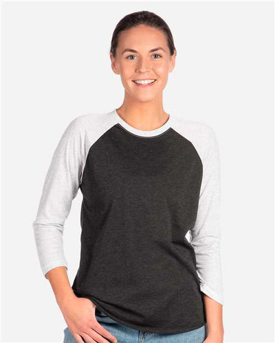 Next Level 6051 Unisex Triblend Three-Quarter Raglan T-Shirt - Heather White/ Vintage Black - model front