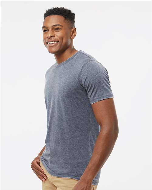 J. America 8115 Unisex Zen Jersey T-Shirt - Vintage Navy - model side