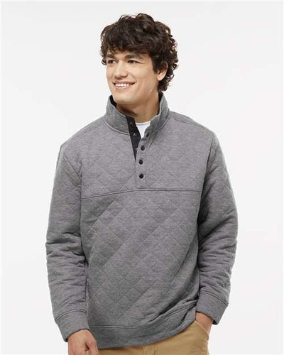 J. America 8890 Men's Quilted Half-Snap Pullover - Charcoal Heather - model front