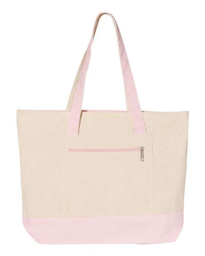 Q-Tees Q1300 19L Zippered Tote - Natural/ Light Pink - front
