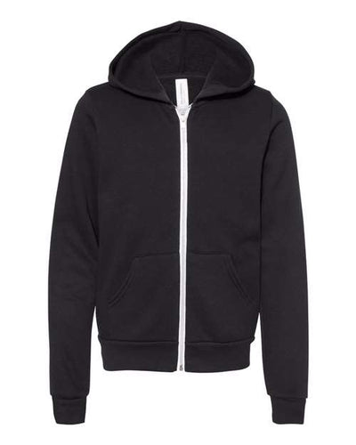 BELLA + CANVAS 3739Y Youth Sponge Fleece Full-Zip Hoodie Sweatshirt - Black - front