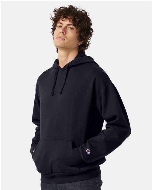 Champion CD450 Unisex Garment-Dyed Hooded Sweatshirt - Navy - model side