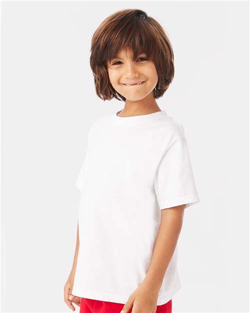 Hanes GDH175 Youth Garment-Dyed T-Shirt - White - model side