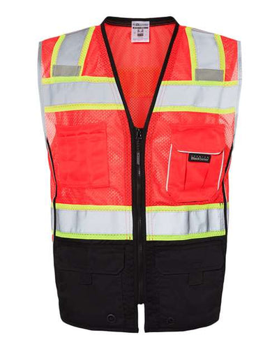 Kishigo 1515-1516 Unisex Premium Black Series Black Bottom Class 2 Vest - Fluorescent Red (1715) - front