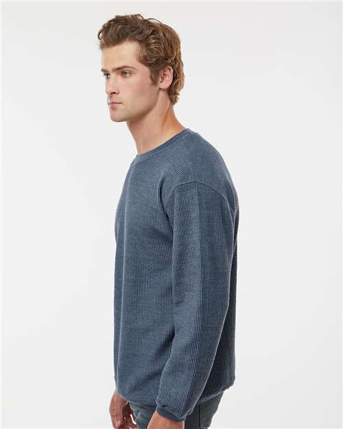 MV Sport 19179 Unisex Corded Crewneck Sweatshirt - Navy - model side