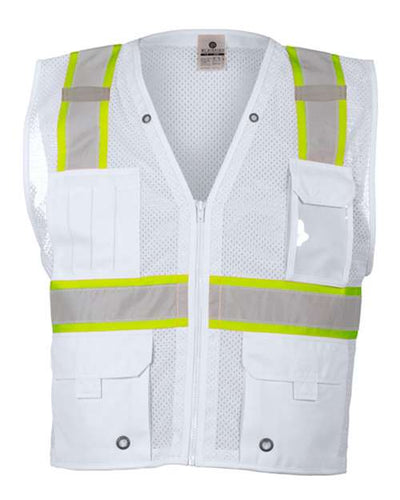 Kishigo B100-111 Unisex EV Series Enhanced Visibility Multi-Pocket Mesh Vest - White - B105 - front