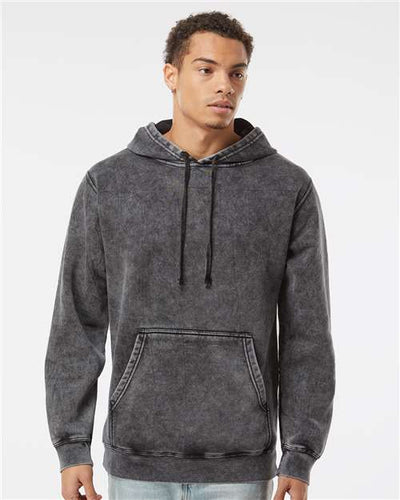 Independent Trading Co. PRM4500MW Unisex Midweight Mineral Wash Hooded Sweatshirt - Black - model front
