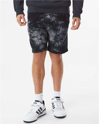 Independent Trading Co. PRM50STTD Unisex Tie-Dyed Fleece Shorts - Tie Dye Black - model front