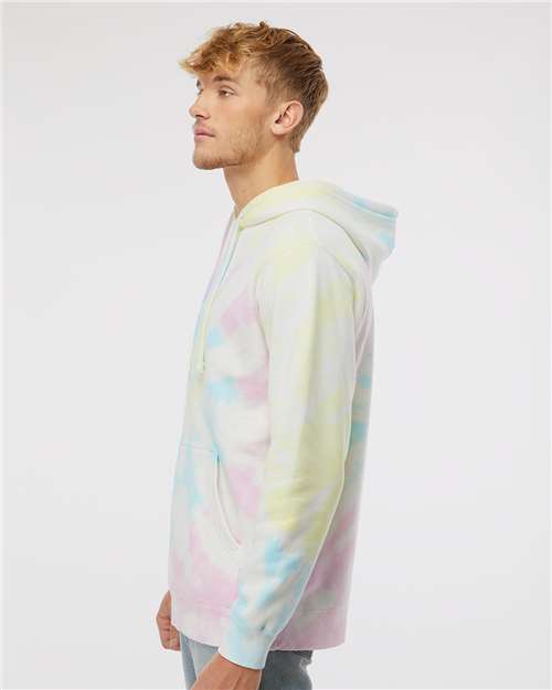 Independent Trading Co. PRM4500TD Unisex Midweight Tie-Dyed Hooded Sweatshirt - Tie Dye Sunset Swirl - model side