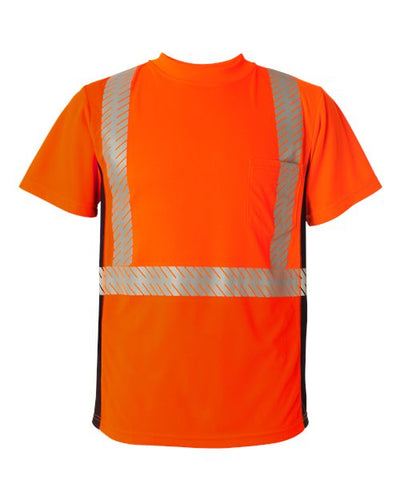 Kishigo 9114-9115 Unisex Premium Black Series Breathable Tape Class 2 T-Shirt - Fluorescent Red (9700) - front