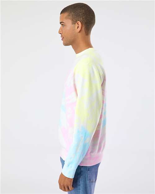 Independent Trading Co. PRM3500TD Unisex Midweight Tie-Dyed Crewneck Sweatshirt - Tie Dye Sunset Swirl - model side