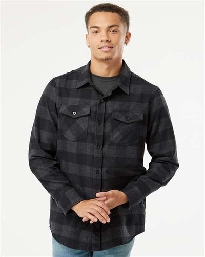 Independent Trading Co. EXP50F Unisex Flannel Shirt - Charcoal Heather/ Black - model front