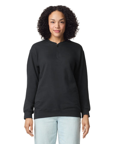 Gildan SF008 Unisex Softstyle Midweight 1/4 Zip Sweatshirt - Black - model front