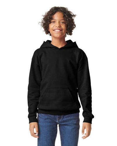 Gildan SF500B Youth Softstyle Midweight Hooded Sweatshirt - Black - model front