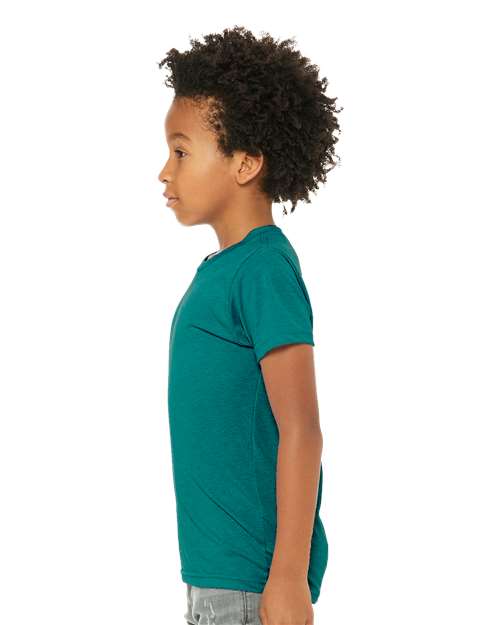 BELLA + CANVAS 3413Y Youth Triblend Tee - Teal Triblend - model side