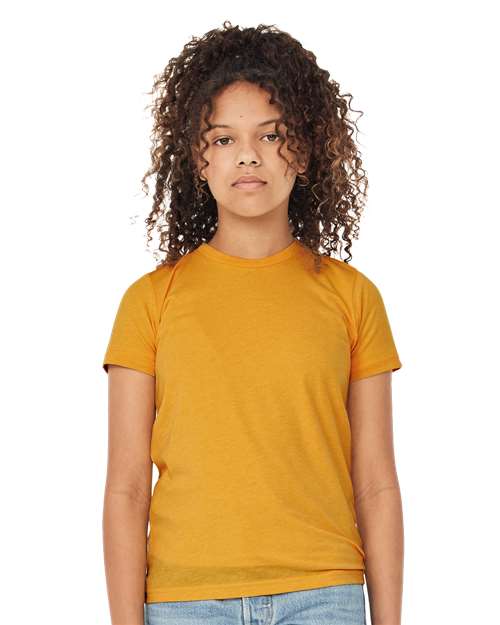 BELLA + CANVAS 3413Y Youth Triblend Tee - Mustard Triblend - model front