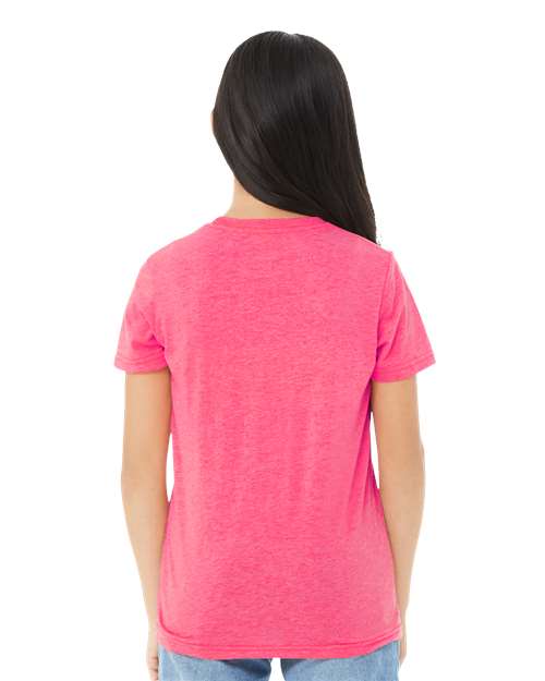 BELLA + CANVAS 3413Y Youth Triblend Tee - Charity Pink Triblend - model back