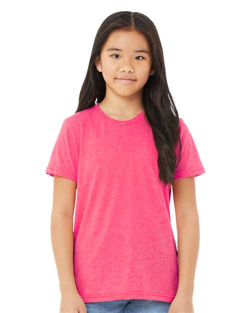 BELLA + CANVAS 3413Y Youth Triblend Tee - Charity Pink Triblend - model front