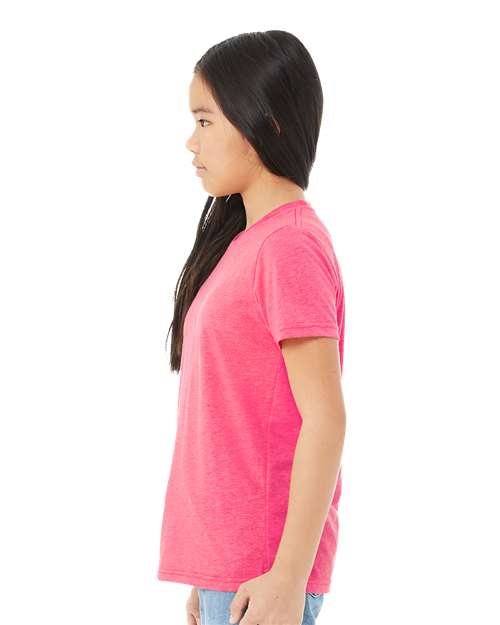 BELLA + CANVAS 3413Y Youth Triblend Tee - Charity Pink Triblend - model side