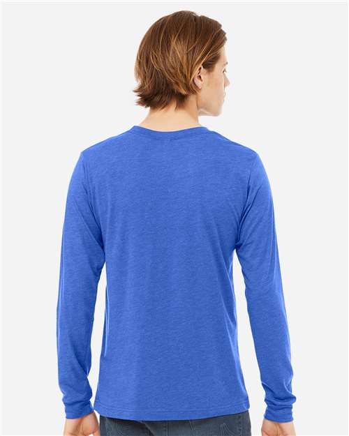 BELLA + CANVAS 3513 Unisex Triblend Long Sleeve Tee - True Royal Triblend - model back