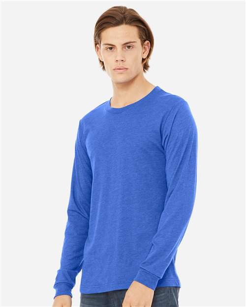 BELLA + CANVAS 3513 Unisex Triblend Long Sleeve Tee - True Royal Triblend - model side