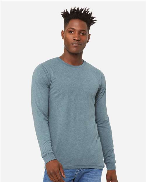 BELLA + CANVAS 3513 Unisex Triblend Long Sleeve Tee - Denim Triblend - model front