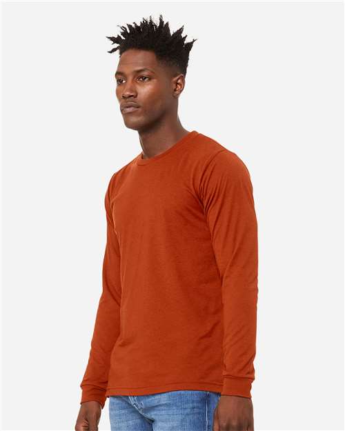 BELLA + CANVAS 3513 Unisex Triblend Long Sleeve Tee - Brick Triblend - model side