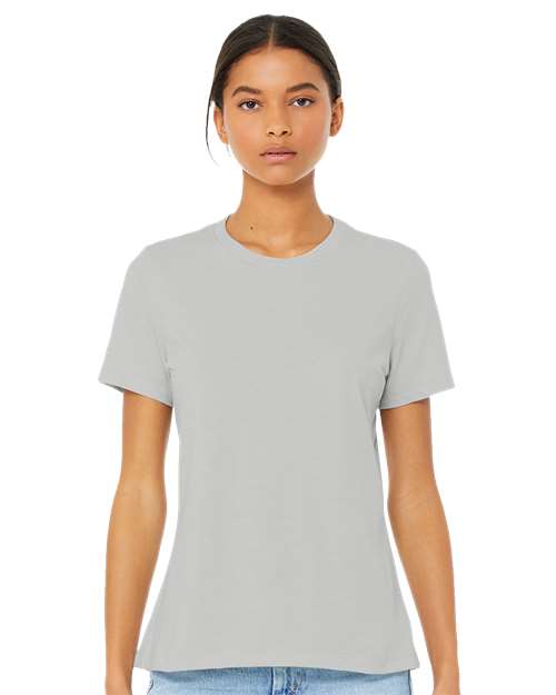 BELLA + CANVAS 6400CVC Women’s Relaxed Fit Heather CVC Tee - Heather Silver - model front