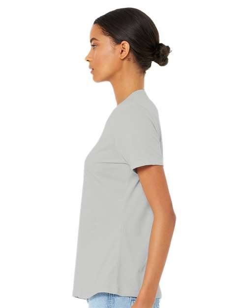 BELLA + CANVAS 6400CVC Women’s Relaxed Fit Heather CVC Tee - Heather Silver - model side