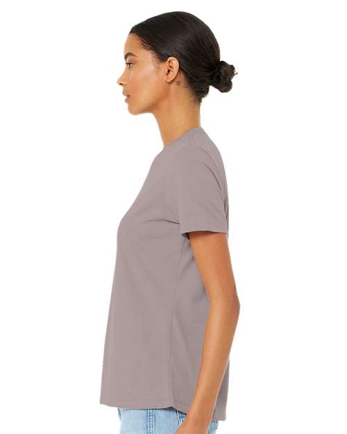 BELLA + CANVAS 6400CVC Women’s Relaxed Fit Heather CVC Tee - Heather Pink Gravel - model side
