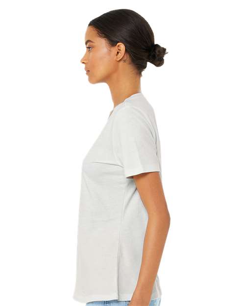 BELLA + CANVAS 6405 Women’s Relaxed Jersey V-Neck Tee - Vintage White - model side