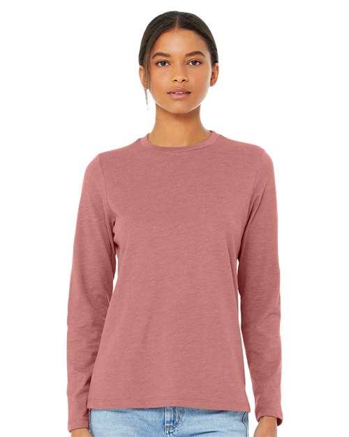 BELLA + CANVAS 6500 Women’s Jersey Long Sleeve Tee - Heather Mauve - model front