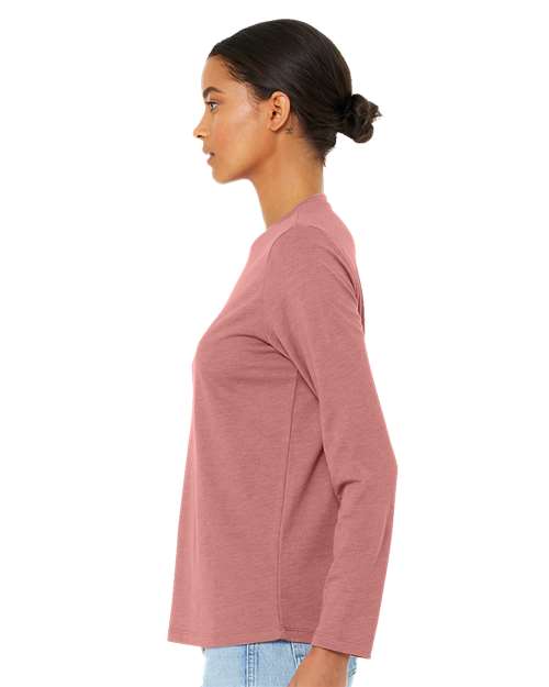 BELLA + CANVAS 6500 Women’s Jersey Long Sleeve Tee - Heather Mauve - model side