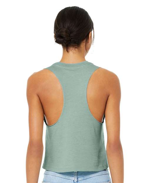 BELLA + CANVAS 6682 Women's Racerback Crop Tank - Heather Dusty Blue - model back