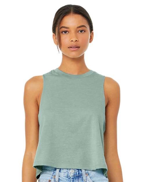BELLA + CANVAS 6682 Women's Racerback Crop Tank - Heather Dusty Blue - model front