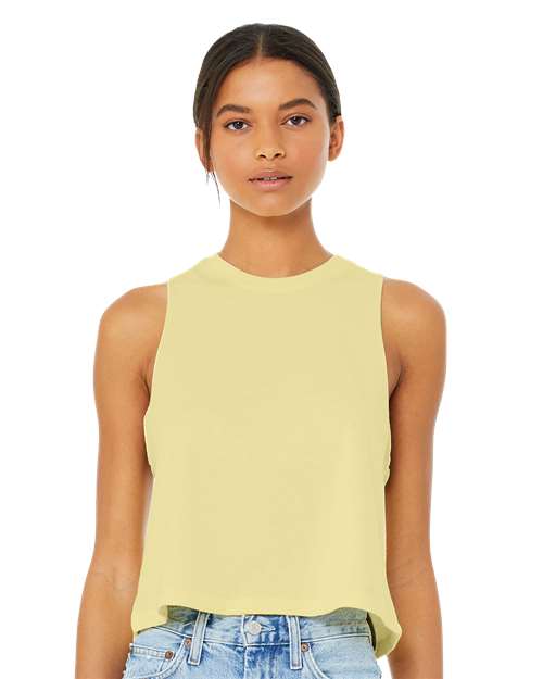 BELLA + CANVAS 6682 Women's Racerback Crop Tank - Heather French Vanilla - model front