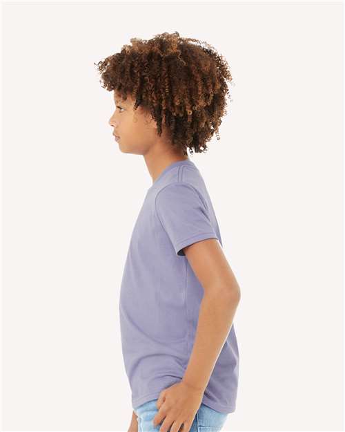 Bella + Canvas 3001Y Youth Jersey Tee - Dark Lavender - model side