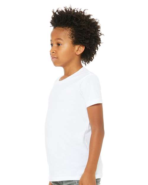 BELLA + CANVAS 3001YCVC Youth CVC Jersey Tee - Solid White Blend - model side