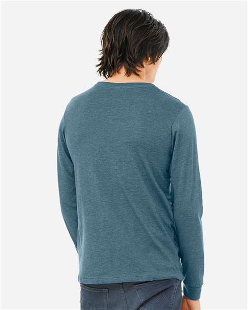 BELLA + CANVAS 3501CVC Heather CVC Long Sleeve Tee - Heather Deep Teal - model back