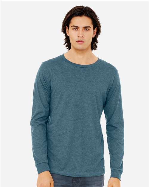 BELLA + CANVAS 3501CVC Heather CVC Long Sleeve Tee - Heather Deep Teal - model front