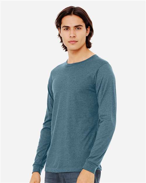 BELLA + CANVAS 3501CVC Heather CVC Long Sleeve Tee - Heather Deep Teal - model side
